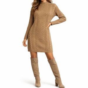 Banana Republic Dress Chunky Cable Knit Straight Cut Classic Cotton Wool Camel M